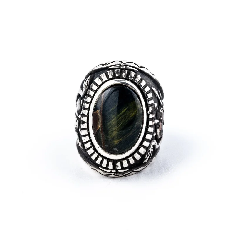 men’s wedding rings-Stripped Black Mountain Ring