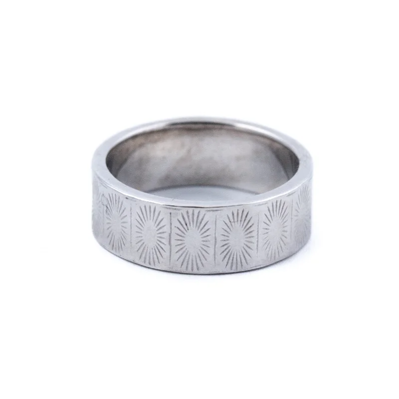 gold rings for men with diamonds-Sunburst X White Wedding Band