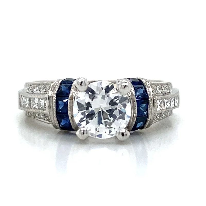 unique wedding rings for men-Tacori Sapphire & Diamond Pave Engagement Ring in Platinum