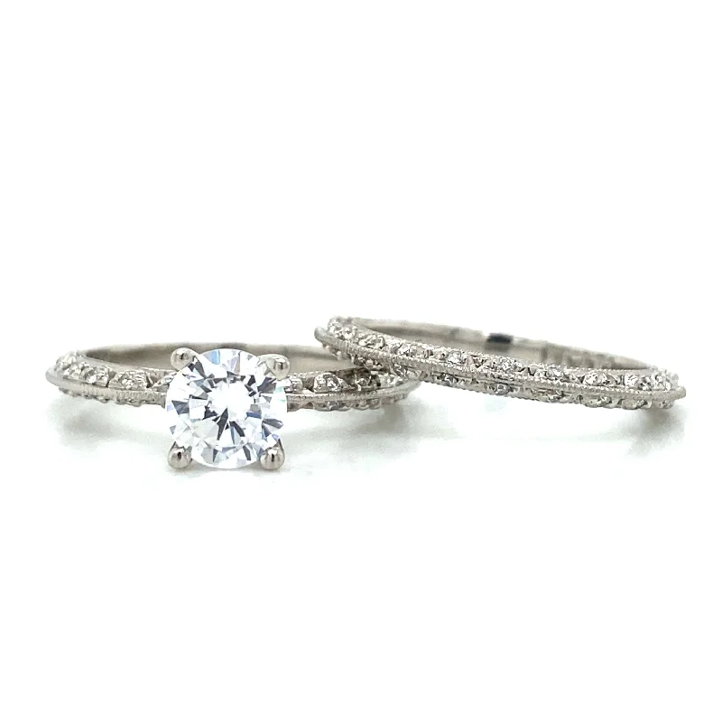 eco-friendly wedding rings-Tacori Solitaire Engagraved Engagement Set in Platinum