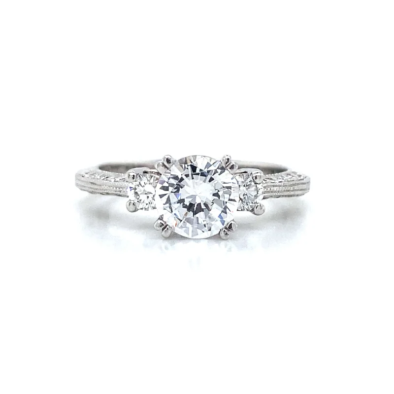 minimalist engagement rings-Tacori Three Stone Round & Pave Set Engagement Ring in Platinum