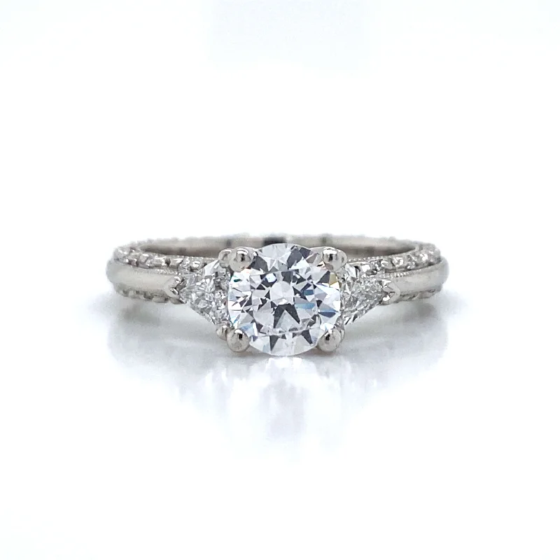 men’s wedding bands with diamonds-Tacori Three Stone Trillion & Pave Set Engagement Ring in Platinum