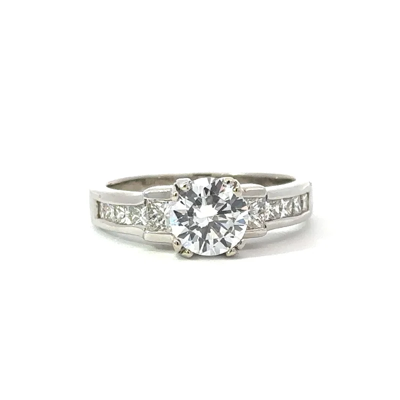 white gold engagement rings-Three Stone Princess Shaped Engagement Ring in Platinum