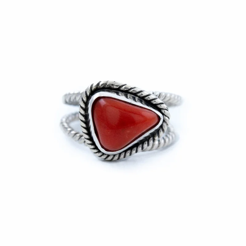 black titanium engagement rings-Triangular Red Coral Ring