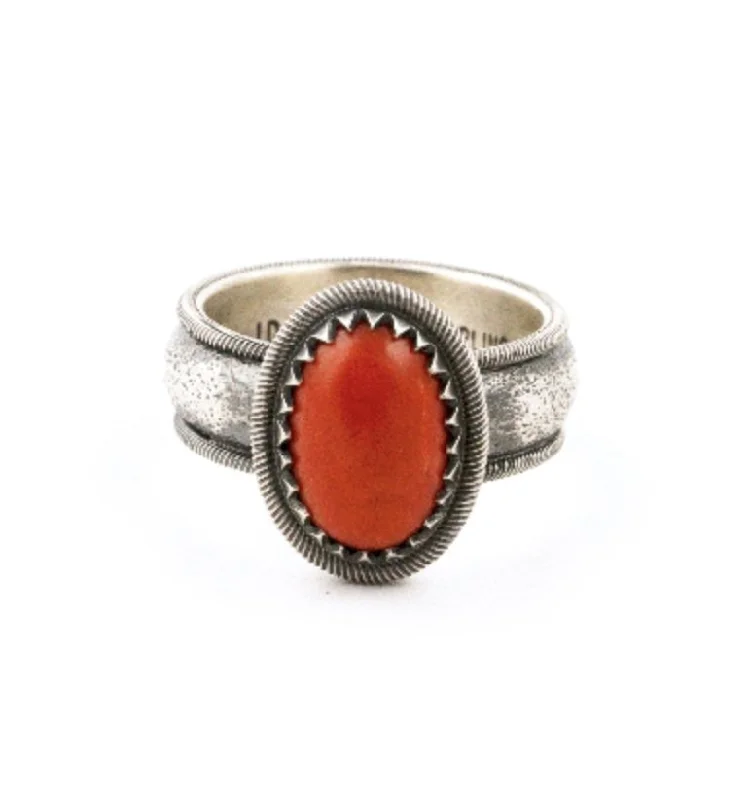 birthstone rings for men-Tufa Cast Red Coral Ring