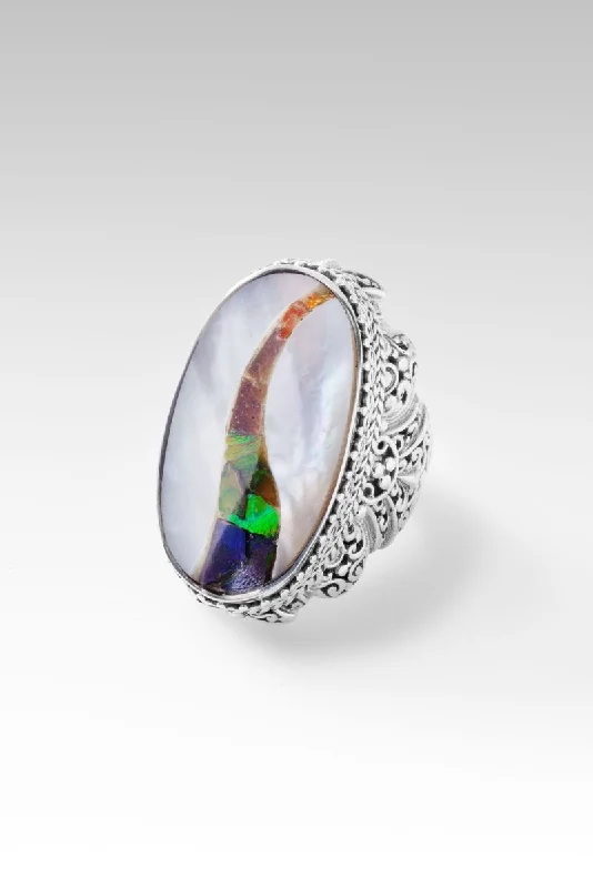 stackable rings for women-With a Purpose Ring™ in White Mother of Pearl with Ammolite Inlay