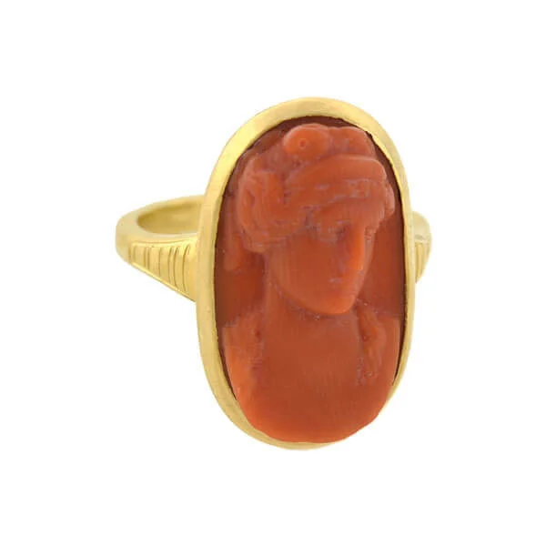 wedding ring sets-Victorian 18kt Carved Natural Coral Cameo Ring