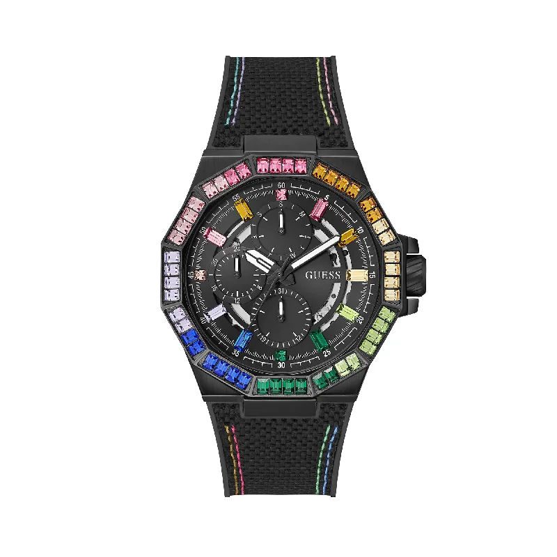 watches with analog and digital displays -Guess Unisex 45mm Black Energy Multi Crystal Quartz Watch GW0701G1