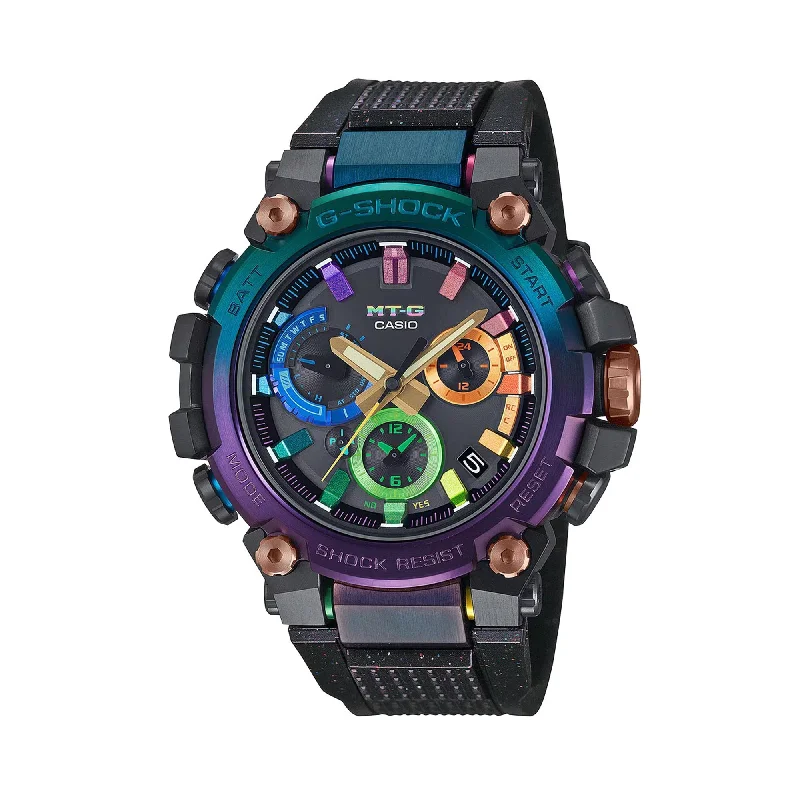 fashion watches with silicone bands -Casio G-SHOCK MTG 'Diffuse Nebula' Rainbow Solar Watch MTGB3000DN-1ADR