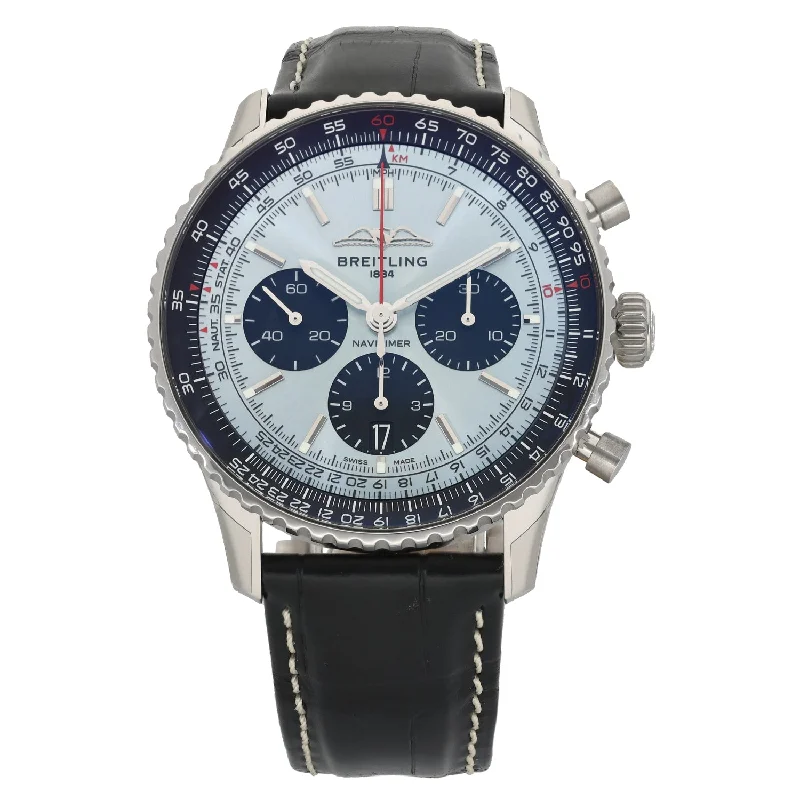 men's watches with black leather straps -Breitling Navitimer B01 AB0138 43mm Stainless Steel Watch (Ex-Display)