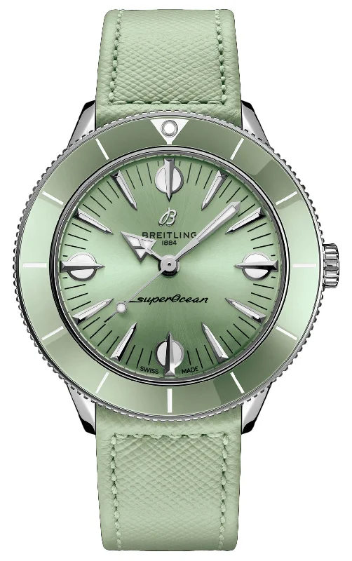 premium watches for collectors -Breitling Superocean Heritage Stainless Steel Green Dial Automatic Womens Watch A10340361L1X1