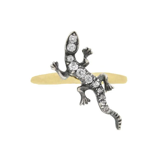 classic diamond rings-Victorian 14kt Gold & Diamond Lizard Ring