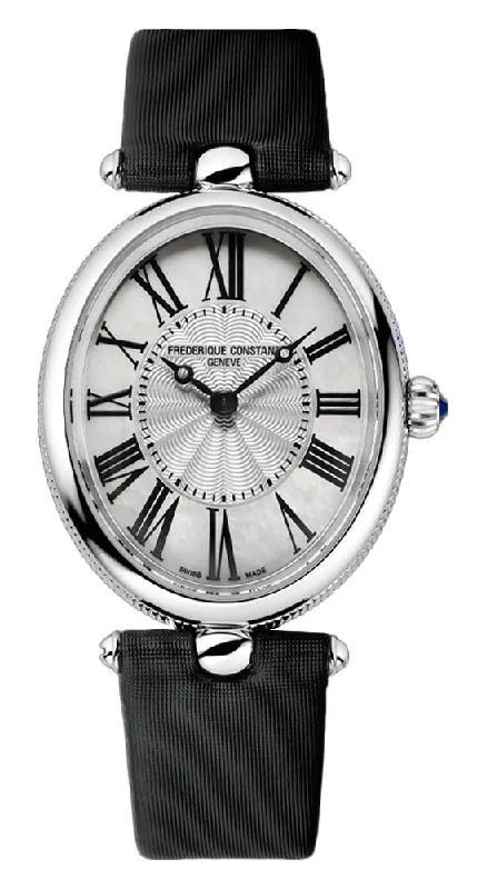 best chronograph watches under 500 -Frederique Constant Classics Art Deco Stainless Steel Oval Case Mother-of-Pearl Dial Black Satin Strap Quartz Womens Watch FC-200MPW2V6