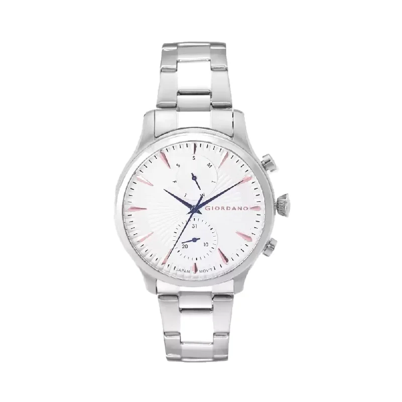 trendy men's watches with ceramic bands -Giordano Mens White Dial Metallic Multi-Function Watch 1946-11