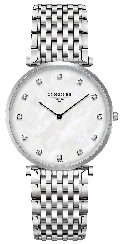 watches for businessmen with stainless steel -Longines La Grande Classique Stainless Steel Mother-Of-Pearl Dial Diamonds Quartz Womens Watch L4.766.4.87.6