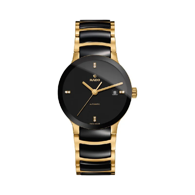 men's watches with black leather straps -Rado Centrix Automatic Diamonds R30035712 Men Watch