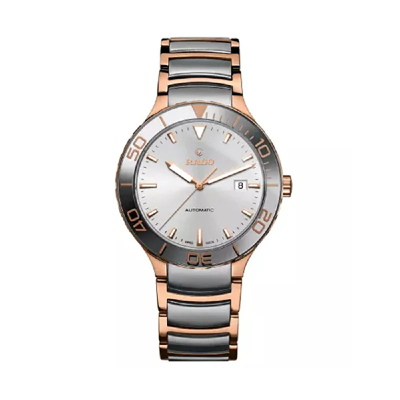 trendy watches with rose gold accents -Rado Centrix Automatic R30001103 Men Watch