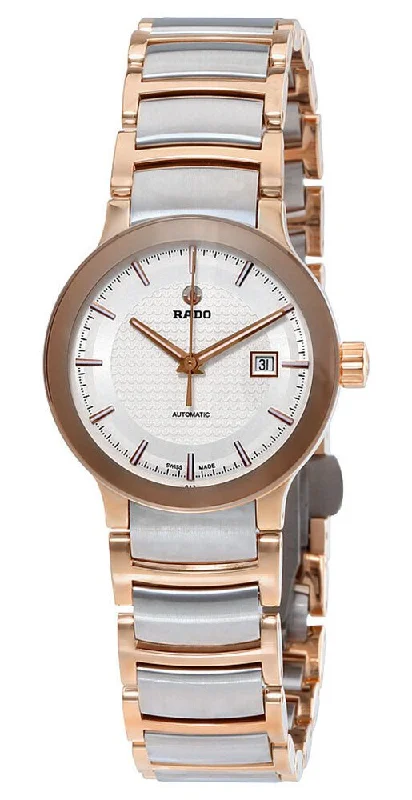 best watches for outdoor enthusiasts -Rado Centrix Automatic Two-Tone Stainless Steel White Dial Date Womens Watch R30954123