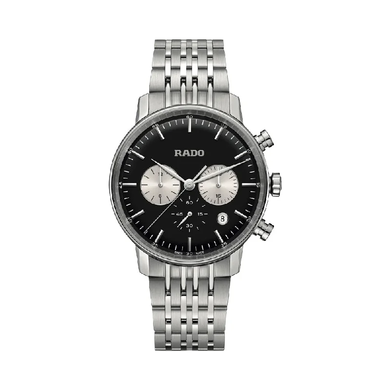 leather strap watches with silver hardware -Rado Coupole Classic Chronograph R22910153 Men Watch