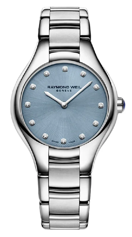 best men's watches for the office -Raymond Weil Noemia Stainless Steel Blue Dial Diamonds Quartz Womens Watch 5132-ST-50081