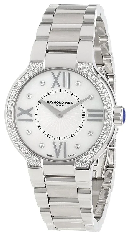 men's watch with multiple functions -Raymond Weil Noemia Stainless Steel Diamonds Mother-of-Pearl Dial Quartz Womens Watch 5932-STS-00995