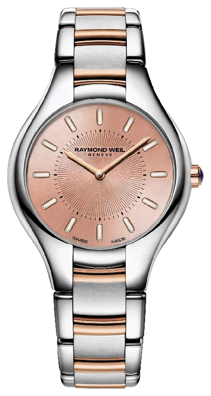 luxury watches with date display -Raymond Weil Noemia Two-Tone Stainless Steel Rose Gold Dial Quartz Womens Watch 5132-SP5-81001