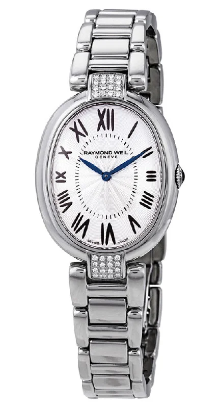 cheap vintage watches for men -Raymond Weil Shine Stainless Steel Oval Case Diamonds Silver-Tone Dial Quartz Womens Watch 1700-STS-00659