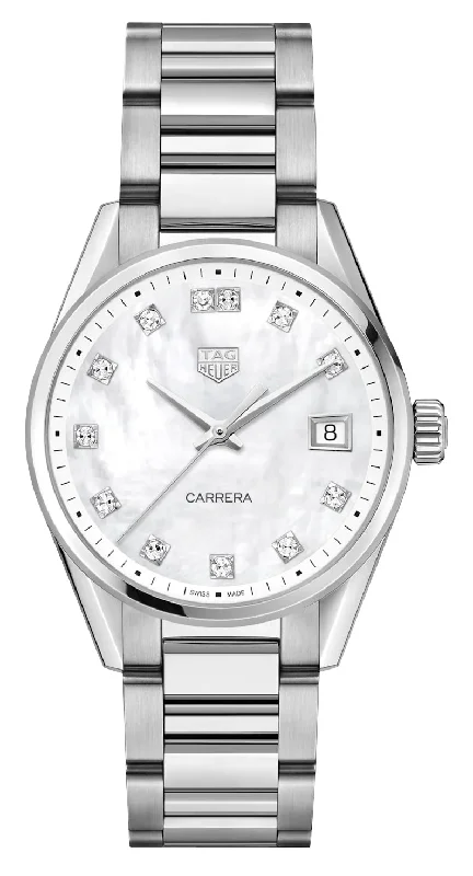 men's watches with moonphase complication -TAG Heuer Carrera Stainless Steel Mother-Of-Pearl Dial Diamonds Date Quartz Womens Watch WBK1318.BA0652